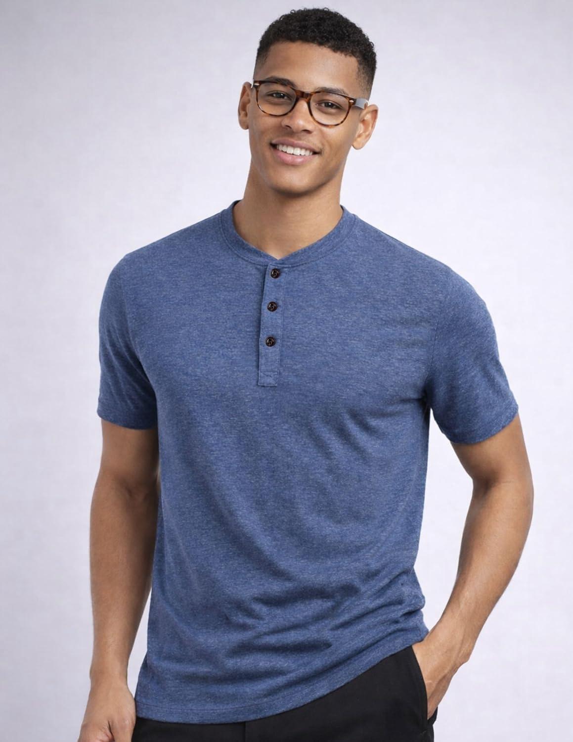 image:imageLiberty Pro 3Pack Mens Casual Henley Shirts Comfort Soft Stretch Tees Relaxed Fit 3Button Summer TShirtsBlackNavy BlueHeather Gray