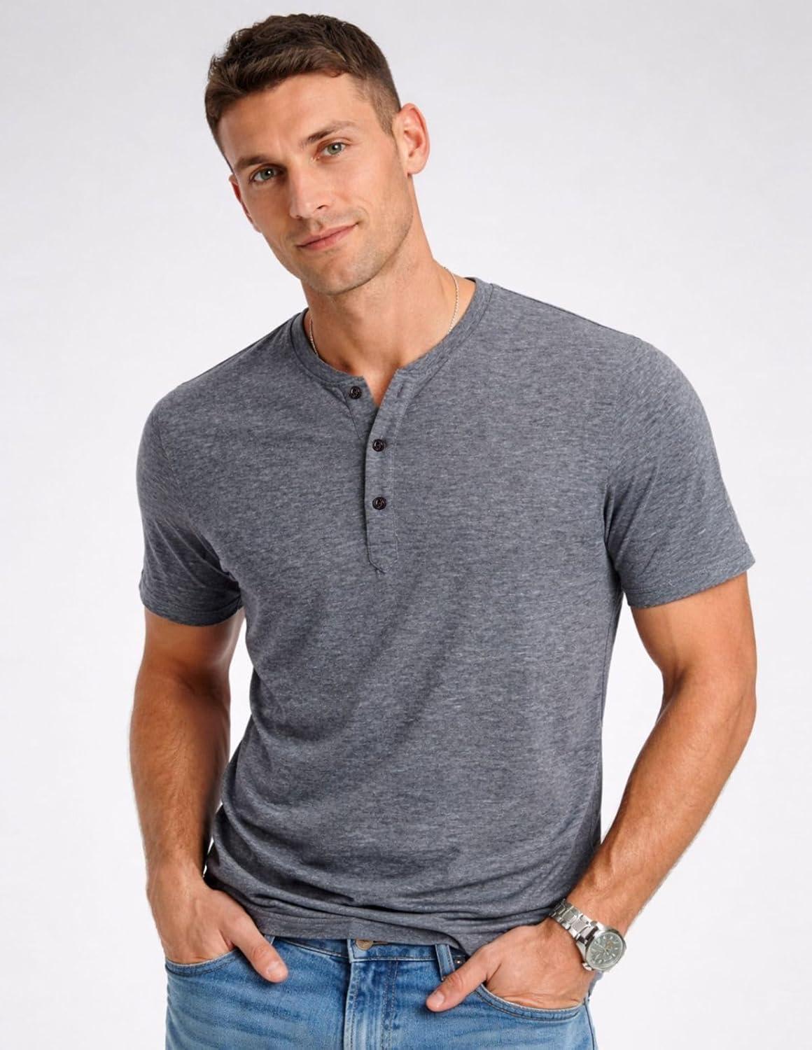 image:imageLiberty Pro 3Pack Mens Casual Henley Shirts Comfort Soft Stretch Tees Relaxed Fit 3Button Summer TShirtsIvoryBlackHeather Gray