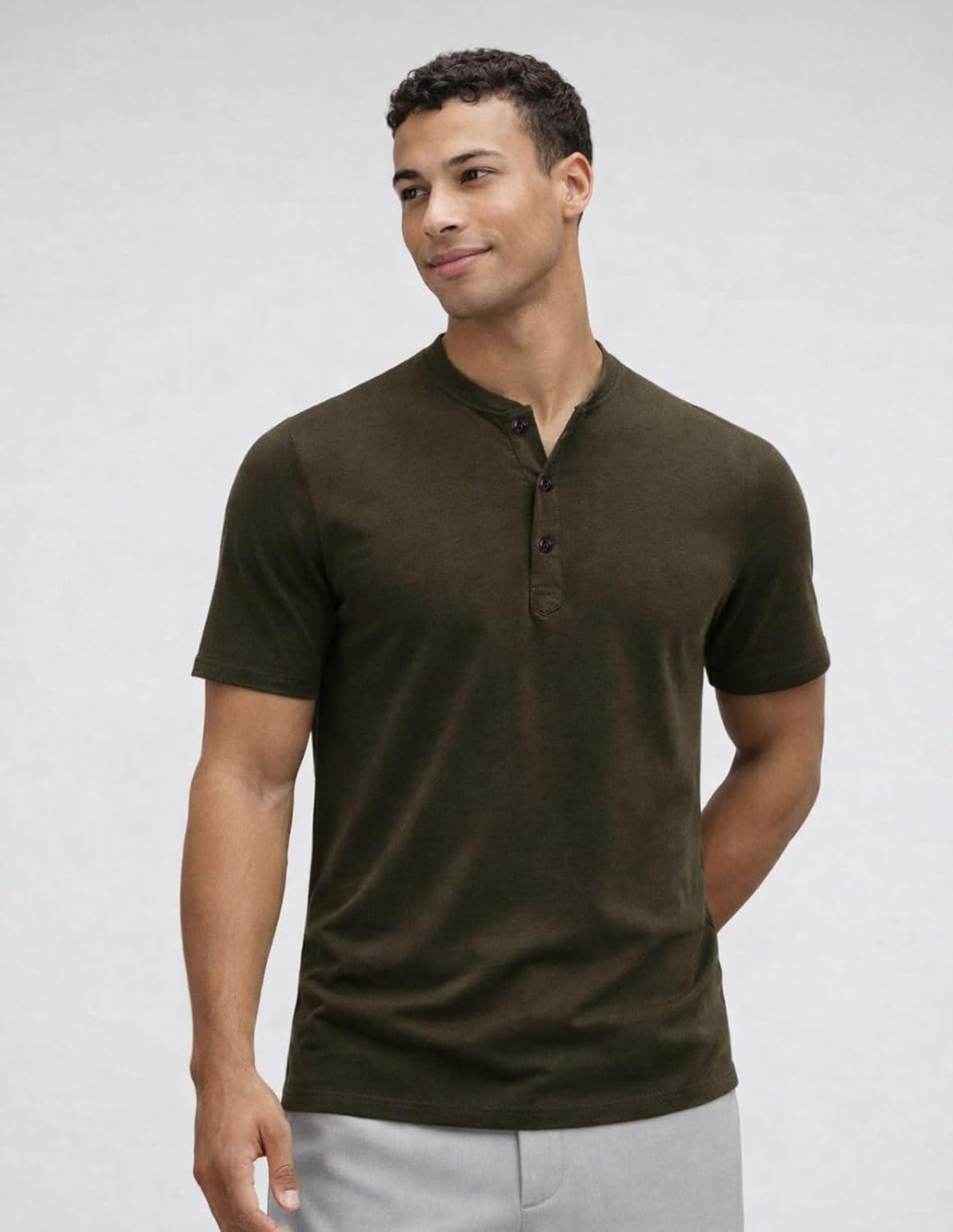 image:imageLiberty Pro 3Pack Mens Casual Henley Shirts Comfort Soft Stretch Tees Relaxed Fit 3Button Summer TShirtsIvoryBlackOlive Green
