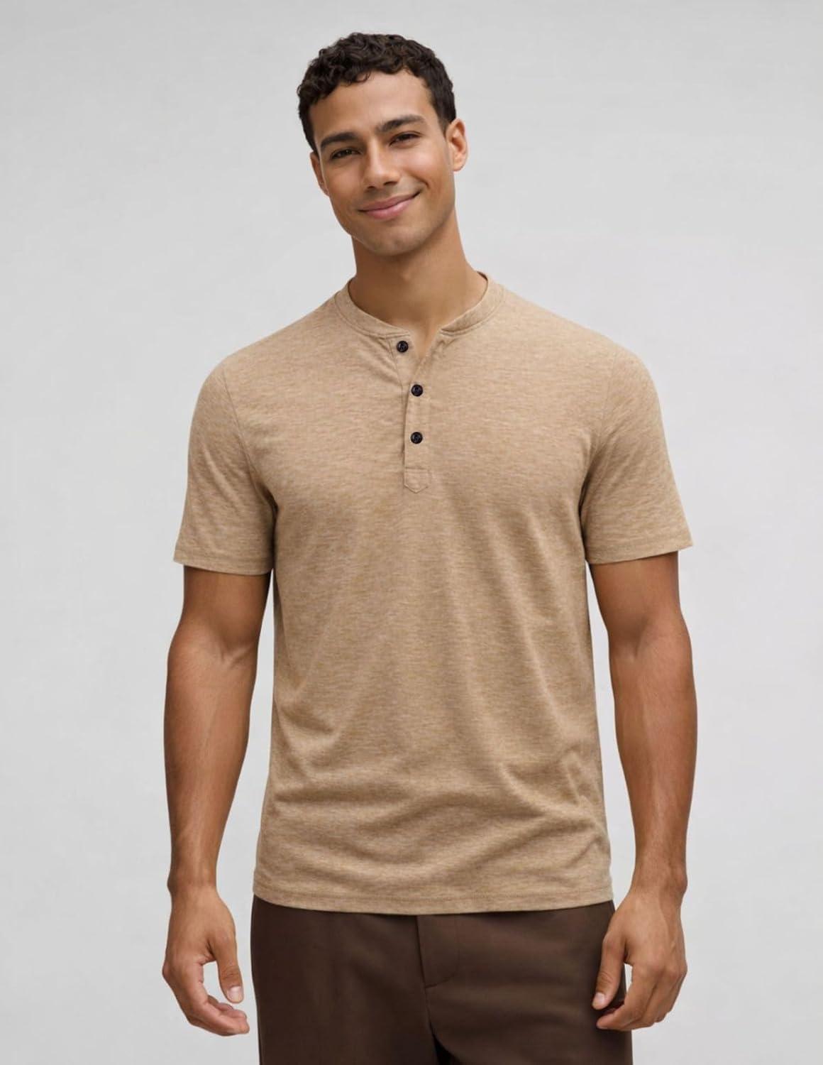 image:imageLiberty Pro 3Pack Mens Casual Henley Shirts Comfort Soft Stretch Tees Relaxed Fit 3Button Summer TShirtsTaupeBlackBurgundy