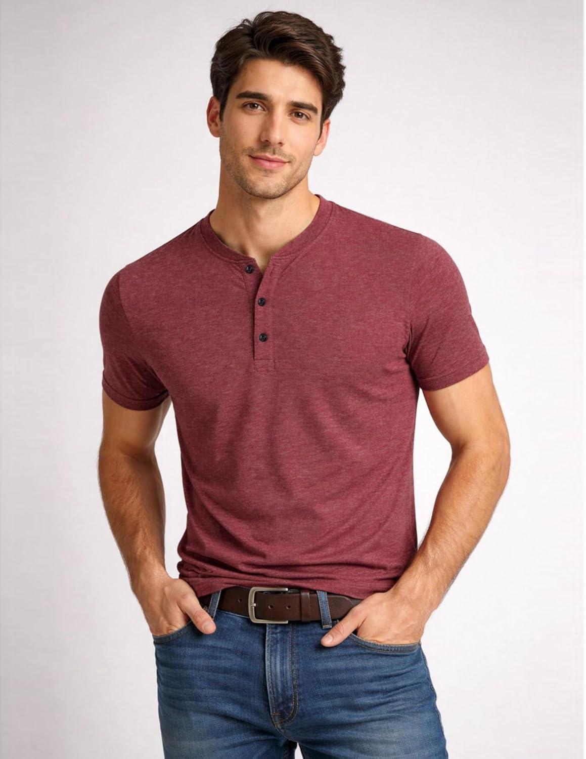 image:imageLiberty Pro 3Pack Mens Casual Henley Shirts Comfort Soft Stretch Tees Relaxed Fit 3Button Summer TShirtsTaupeBlackBurgundy