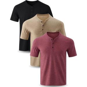Liberty Pro 3-Pack: Men’s Casual Henley Shirts – Comfort Soft Stretch Tees, Relaxed Fit 3-Button Summer T-Shirts(Taupe/Black/Burgundy)