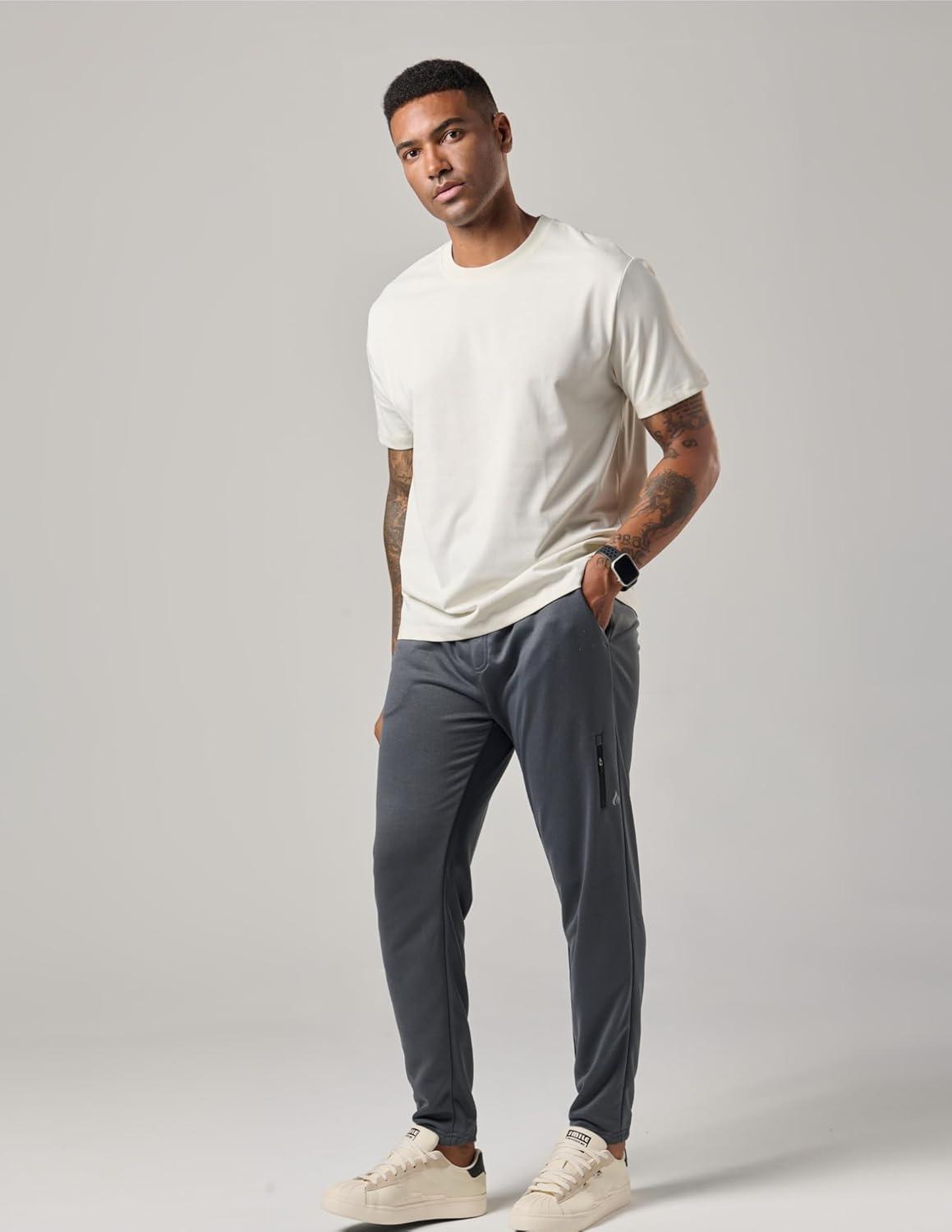image:imageLiberty Pro 2 Pack Mens Joggers for Shorter Men 29 Inseam Sweatpants with Zip Pockets Regular Fit Tapered Workout PantsCharcoalBlack