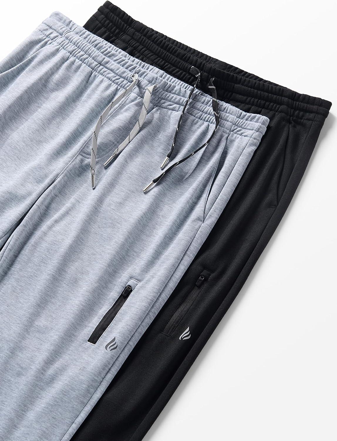 image:imageLiberty Pro 2 Pack Mens Joggers for Shorter Men 29 Inseam Sweatpants with Zip Pockets Regular Fit Tapered Workout PantsGrayBlack