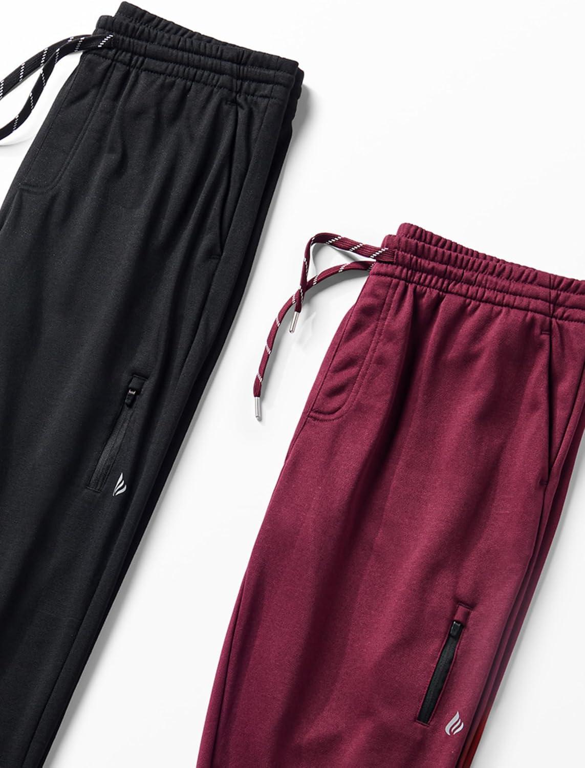image:imageLiberty Pro 2 Pack Mens Joggers for Shorter Men 29 Inseam Sweatpants with Zip Pockets Regular Fit Tapered Workout PantsMaroonBlack