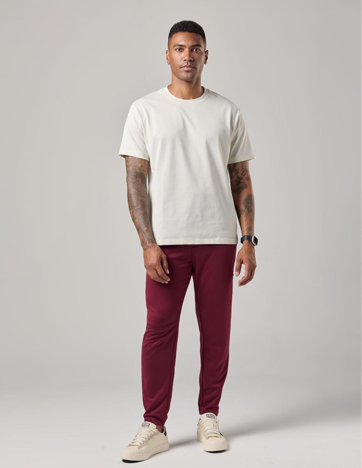image:imageLiberty Pro 2 Pack Mens Joggers for Shorter Men 29 Inseam Sweatpants with Zip Pockets Regular Fit Tapered Workout PantsNavyMaroon