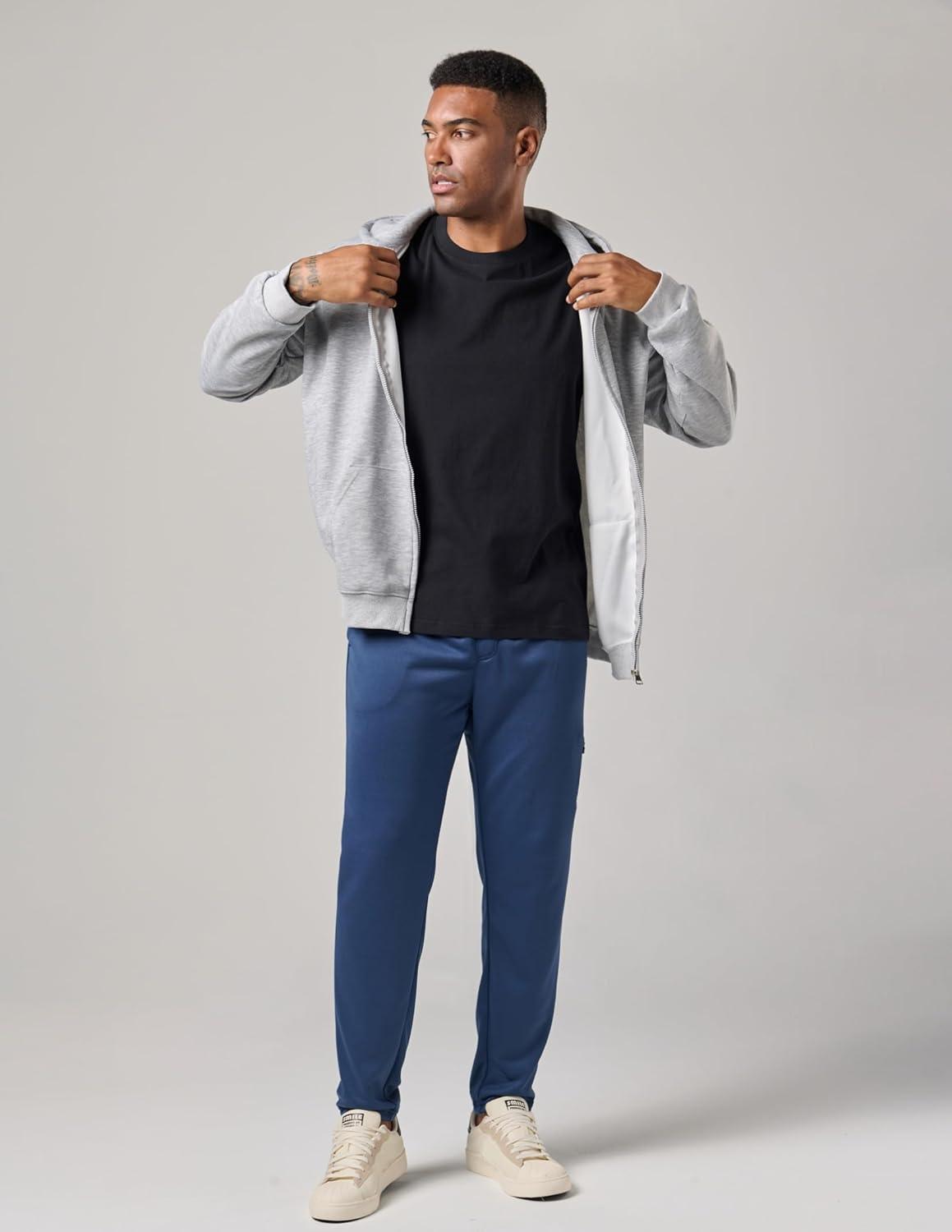 image:imageLiberty Pro 2 Pack Mens Joggers for Shorter Men 29 Inseam Sweatpants with Zip Pockets Regular Fit Tapered Workout PantsNavyMaroon
