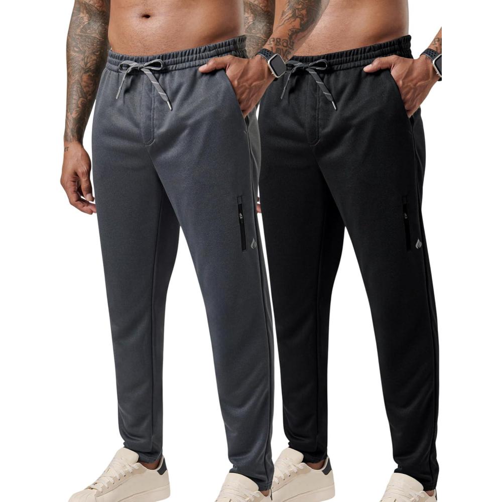 image:imageLiberty Pro 2 Pack Mens Joggers for Shorter Men 29 Inseam Sweatpants with Zip Pockets Regular Fit Tapered Workout PantsCharcoalBlack