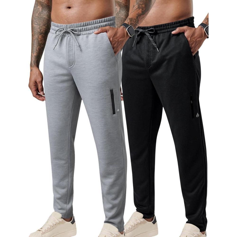 image:imageLiberty Pro 2 Pack Mens Joggers for Shorter Men 29 Inseam Sweatpants with Zip Pockets Regular Fit Tapered Workout PantsGrayBlack