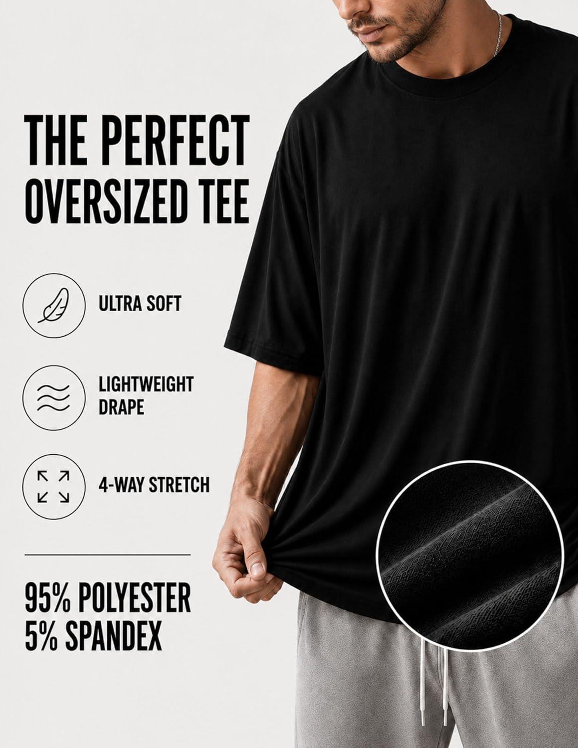 image:imageMens Oversized T Shirt Drop Shoulder Loose Fit Tee Soft Lightweight Short Sleeve Crew Neck Casual Gym Workout ShirtBlack