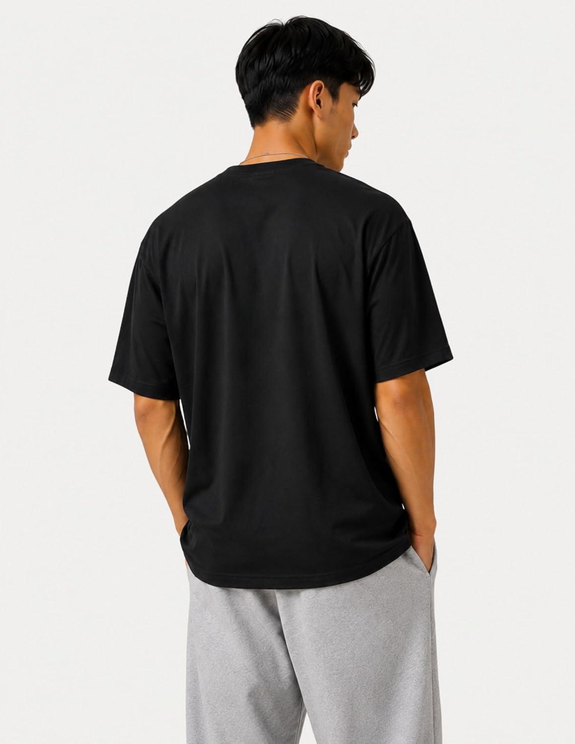 image:imageMens Oversized T Shirt Drop Shoulder Loose Fit Tee Soft Lightweight Short Sleeve Crew Neck Casual Gym Workout ShirtBlack