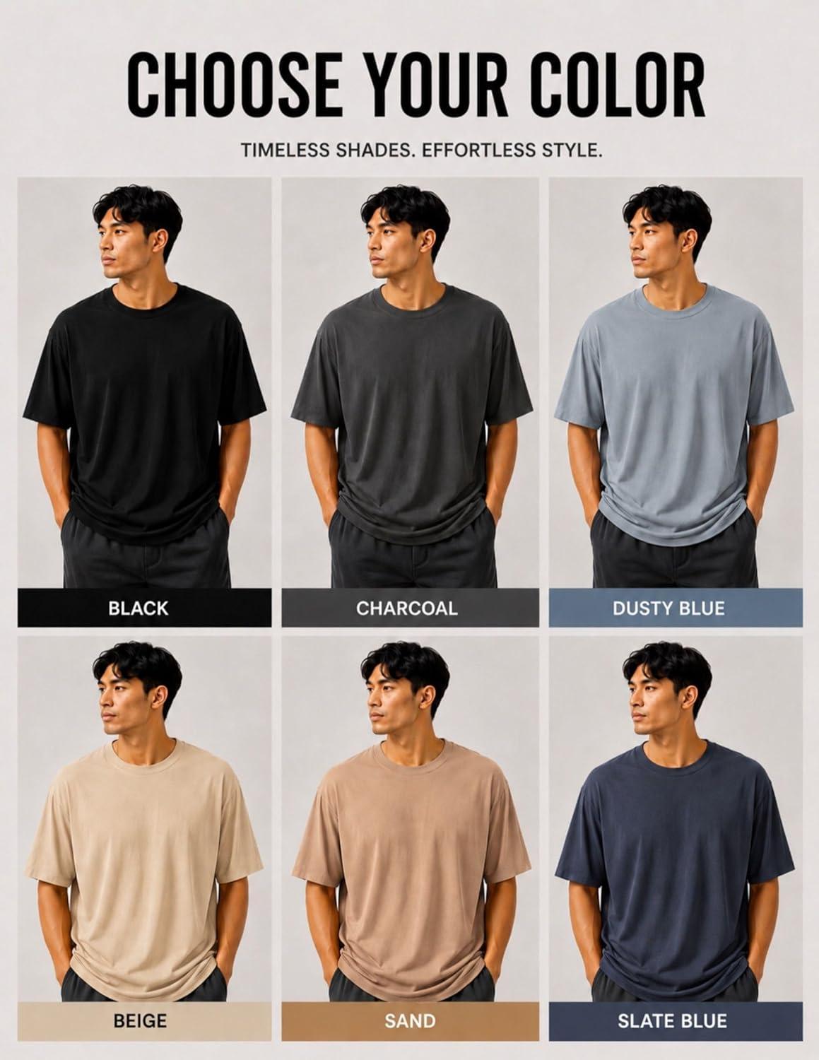 image:imageMens Oversized T Shirt Drop Shoulder Loose Fit Tee Soft Lightweight Short Sleeve Crew Neck Casual Gym Workout ShirtBlack