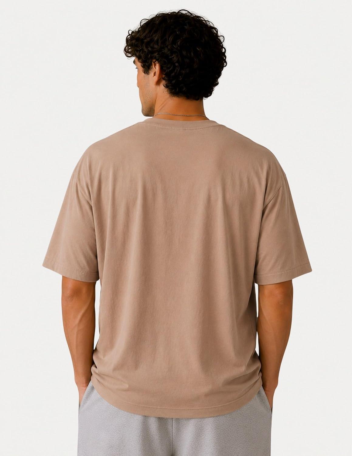 image:imageMens Oversized T Shirt Drop Shoulder Loose Fit Tee Soft Lightweight Short Sleeve Crew Neck Casual Gym Workout ShirtSand