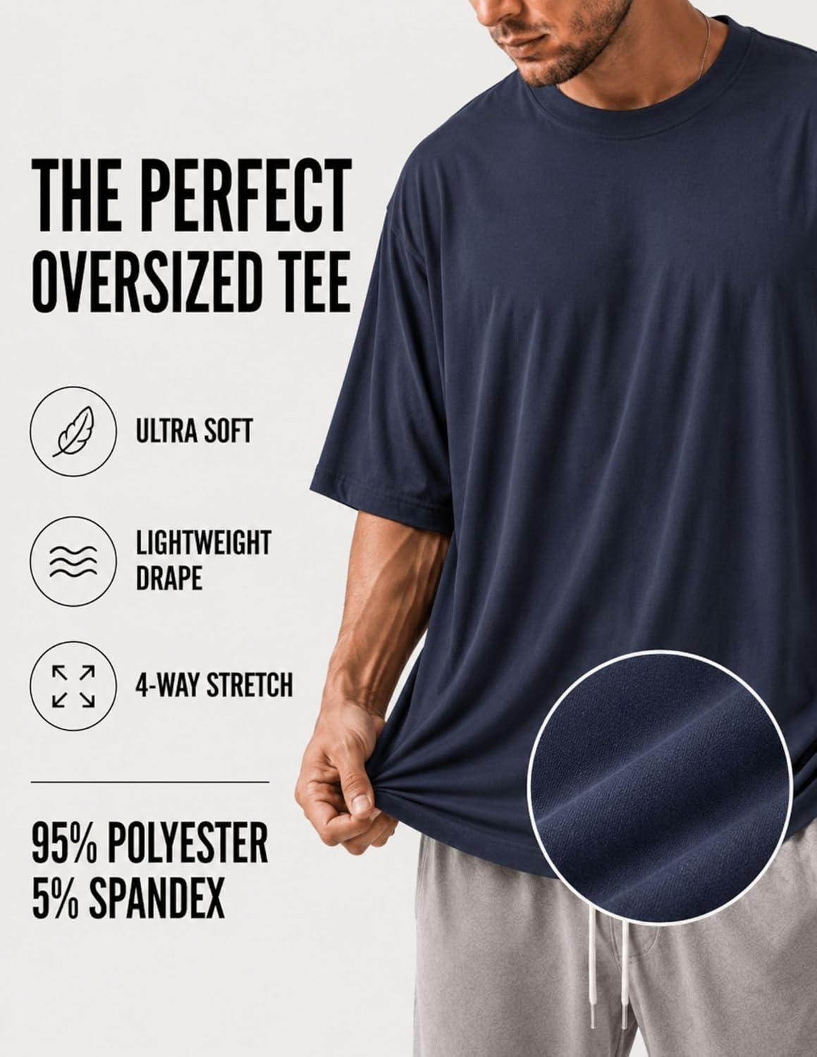 image:imageMens Oversized T Shirt Drop Shoulder Loose Fit Tee Soft Lightweight Short Sleeve Crew Neck Casual Gym Workout ShirtSlate Blue