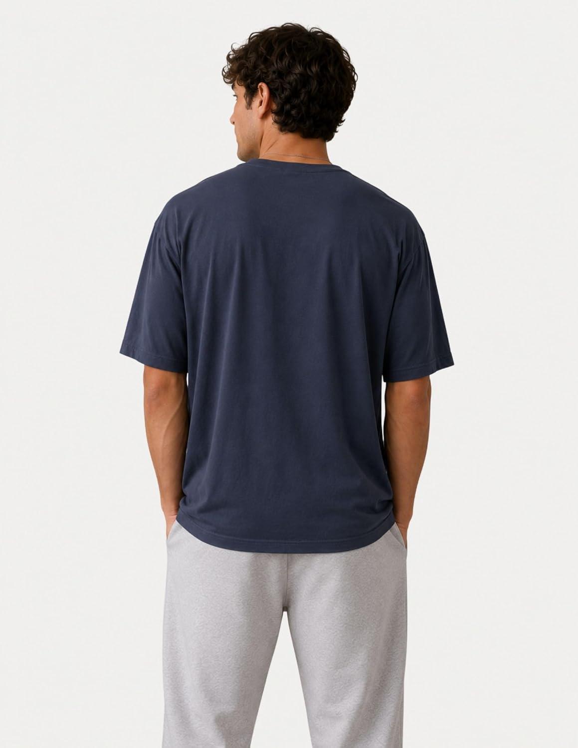image:imageMens Oversized T Shirt Drop Shoulder Loose Fit Tee Soft Lightweight Short Sleeve Crew Neck Casual Gym Workout ShirtSlate Blue