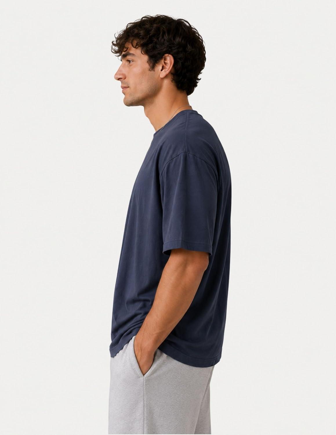 image:imageMens Oversized T Shirt Drop Shoulder Loose Fit Tee Soft Lightweight Short Sleeve Crew Neck Casual Gym Workout ShirtSlate Blue