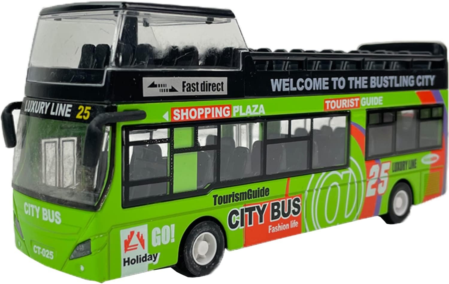 image:imageLiberty Imports 132 Scale Die Cast Sightseeing Tour Bus Toy Pull Back Vehicles Mini Double Decker Tourist Open Top Bus Model Car Pullback Action Toys with Lights and Music GreenGreen