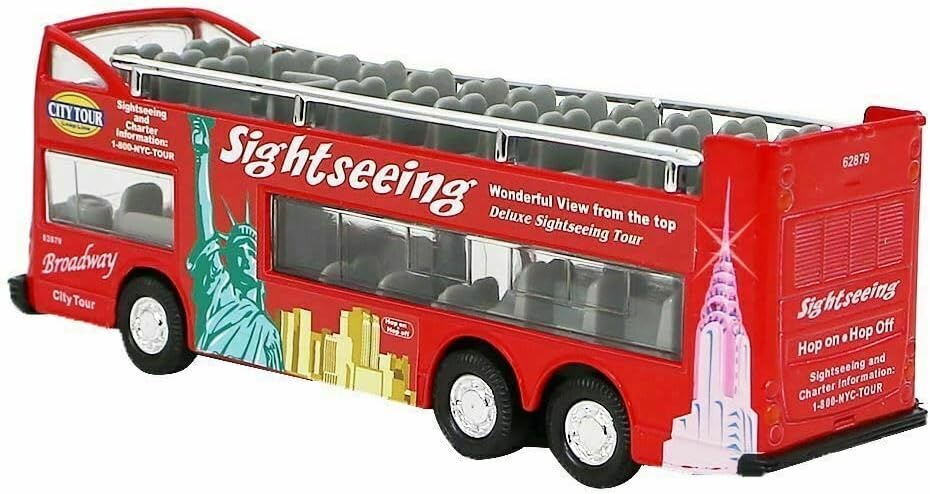 image:imageLiberty Imports 132 Scale Die Cast Sightseeing Tour Bus Toy Pull Back Vehicles Mini Double Decker Tourist Open Top Bus Model Car Pullback Action Toys with Lights and Music GreenNyc Tour