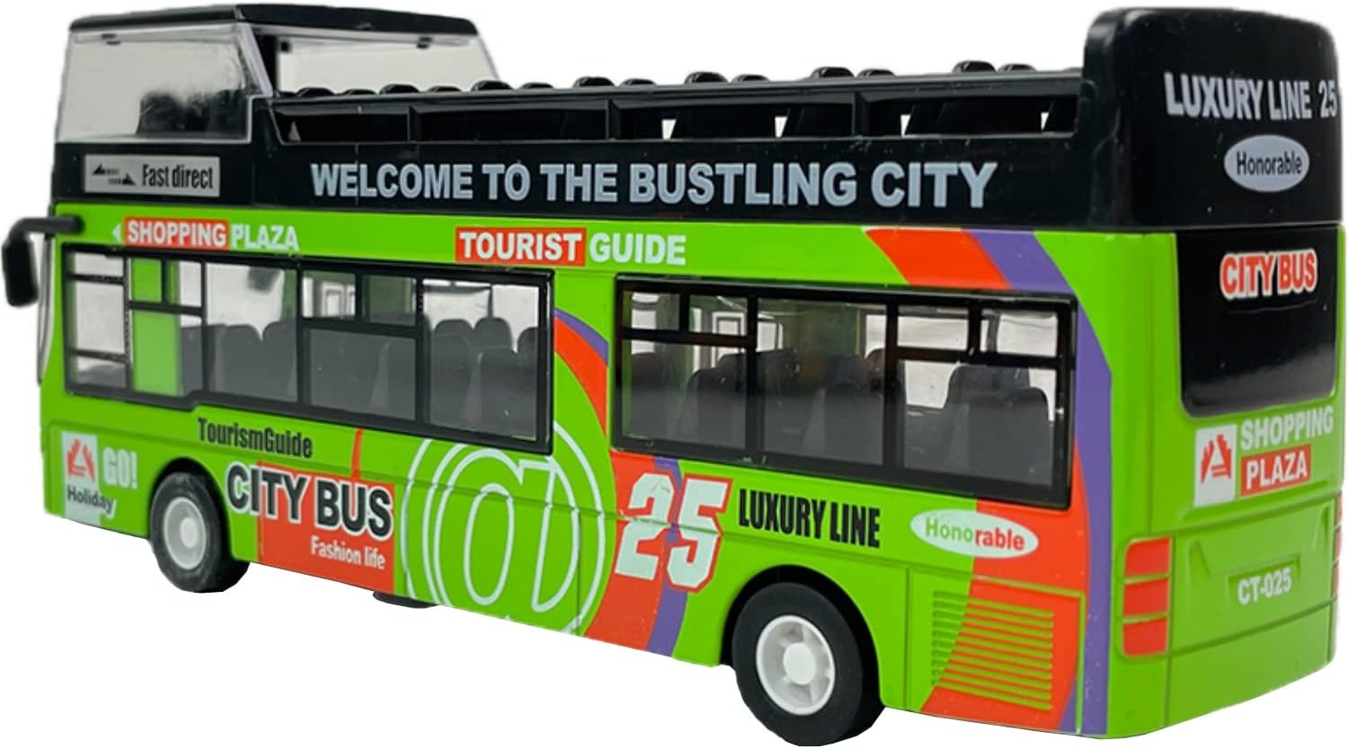 image:imageLiberty Imports 132 Scale Die Cast Sightseeing Tour Bus Toy Pull Back Vehicles Mini Double Decker Tourist Open Top Bus Model Car Pullback Action Toys with Lights and Music GreenGreen