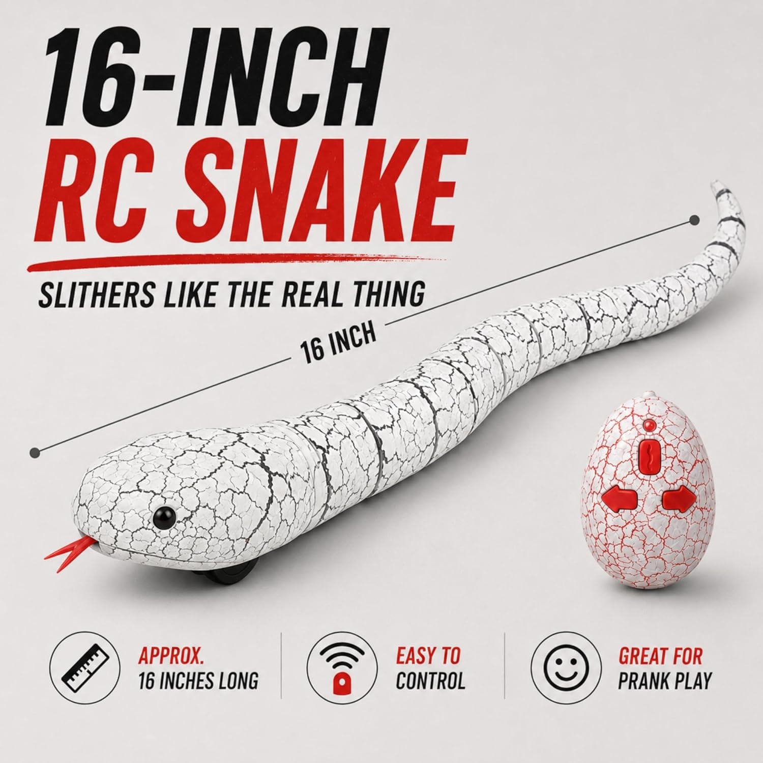 image:imageLiberty Imports 16 Inch Remote Control Rattle Snake Toy Realistic Reptile Robot with Egg Shaped Infrared Receiver RC Snake Prank Toy Ideal Gift for Kids or for Adults BlackWhite