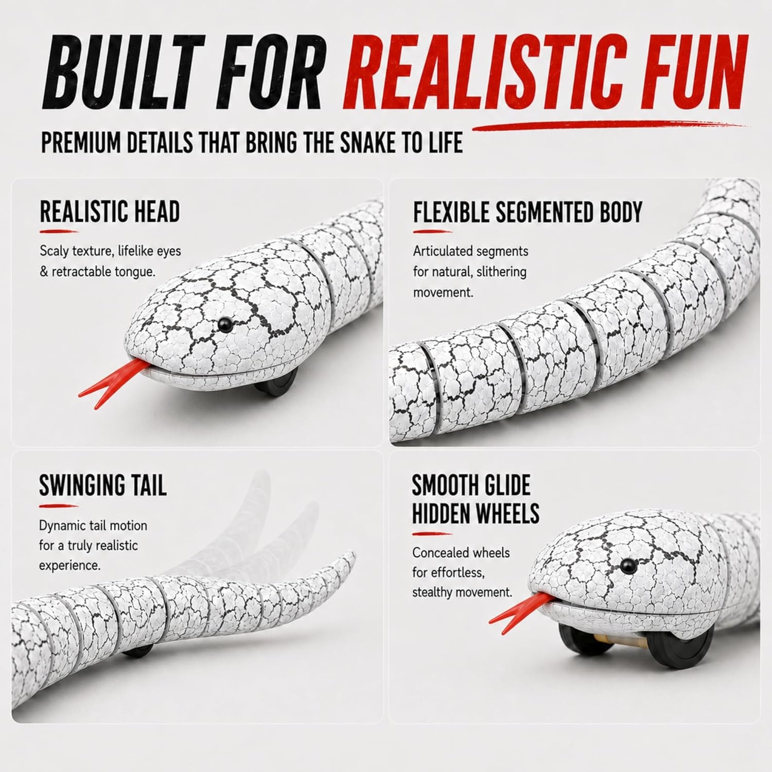 image:imageLiberty Imports 16 Inch Remote Control Rattle Snake Toy Realistic Reptile Robot with Egg Shaped Infrared Receiver RC Snake Prank Toy Ideal Gift for Kids or for Adults BlackWhite