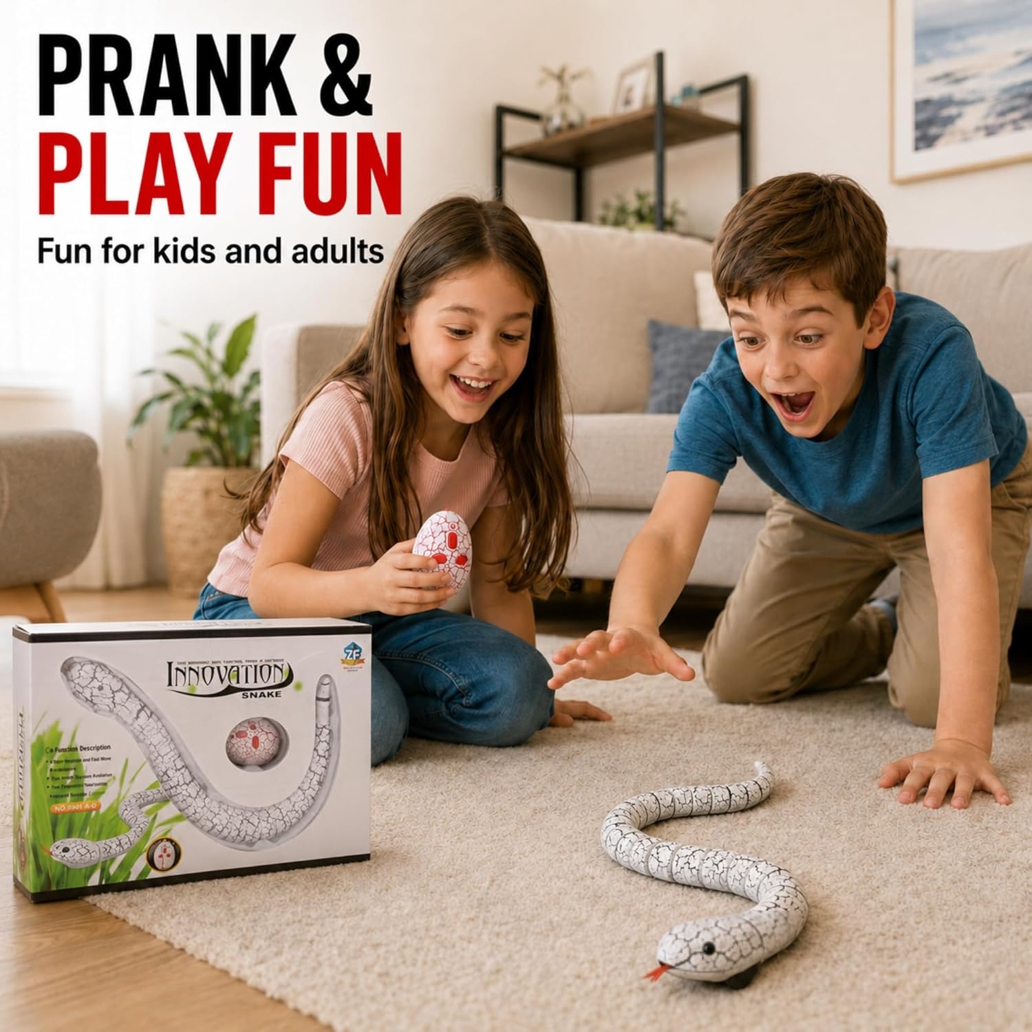 image:imageLiberty Imports 16 Inch Remote Control Rattle Snake Toy Realistic Reptile Robot with Egg Shaped Infrared Receiver RC Snake Prank Toy Ideal Gift for Kids or for Adults BlackWhite