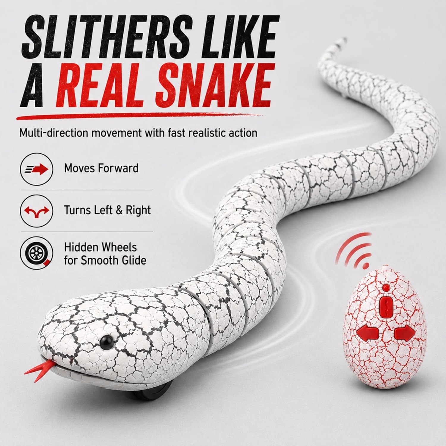 image:imageLiberty Imports 16 Inch Remote Control Rattle Snake Toy Realistic Reptile Robot with Egg Shaped Infrared Receiver RC Snake Prank Toy Ideal Gift for Kids or for Adults BlackWhite