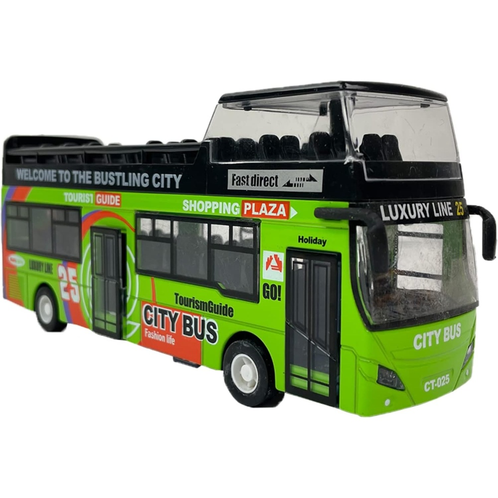 image:imageLiberty Imports 132 Scale Die Cast Sightseeing Tour Bus Toy Pull Back Vehicles Mini Double Decker Tourist Open Top Bus Model Car Pullback Action Toys with Lights and Music GreenGreen