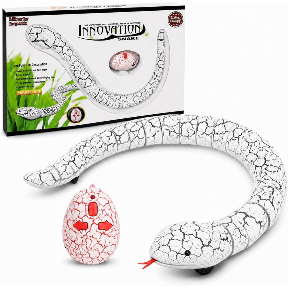 image:imageLiberty Imports 16 Inch Remote Control Rattle Snake Toy Realistic Reptile Robot with Egg Shaped Infrared Receiver RC Snake Prank Toy Ideal Gift for Kids or for Adults BlackWhite