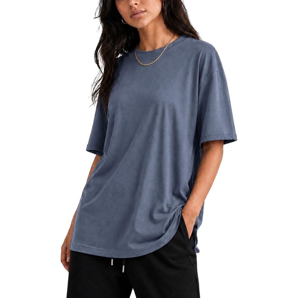 image:imageOversized T Shirts for Women Drop Shoulder Loose Fit Crew Neck Tee Athletic Gym Workout Athleisure Sleep ShirtSlate Blue